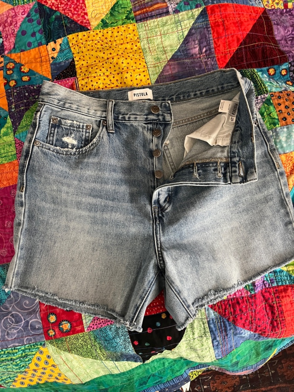 pistola Light Wash Distressed Denim Shorts
